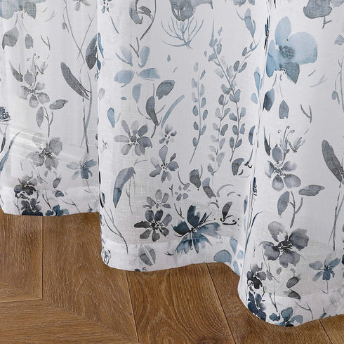 Set 3 Set 36 inch Fragrantex Blue and Grey Floral Sheer Kitchen Curtains and Valances for Cafe Piece Watercolor Flower