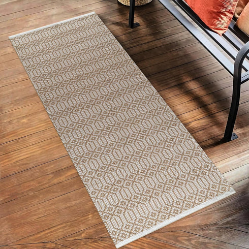 The Beer Valley Hand Woven Geometric Runner Rug 2'x6', Beige Non-Slip Long Carpet for Hallway