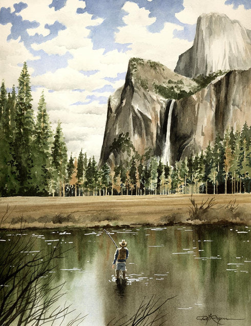 Flyin Yosemite Fly Fishing Art Print by Watercolor Artist DJ Rogers