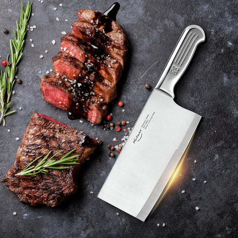 Meat Cleaver 7 inch Butcher Knife, Stainless Steel Chinese Chef Knife for Restaurants and Home