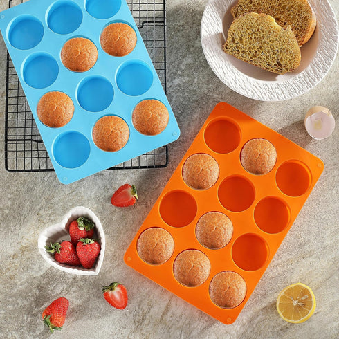 2PCS Silicone Oreo Molds: LCCOWOT 12 Cavity Round Baking Mold for Chocolate, Cookie, Mini Cake, Dishwasher Safe