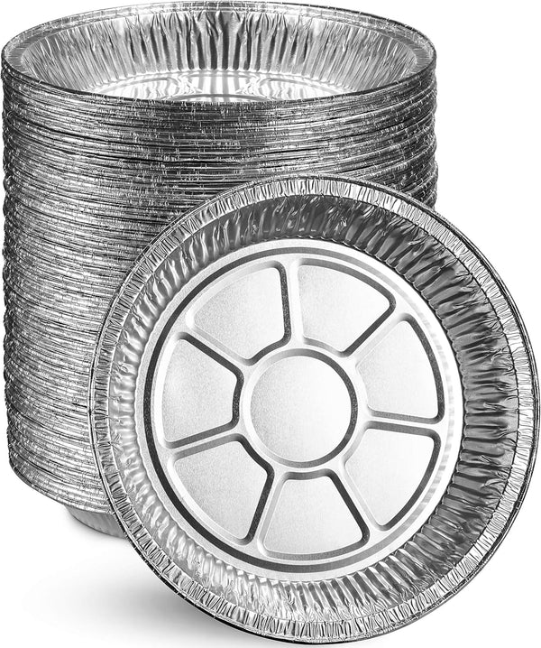 MontoPack 9” Aluminum Foil Pie Pans, 50-Pack Round Disposable Containers for Baking, Storing, Serving