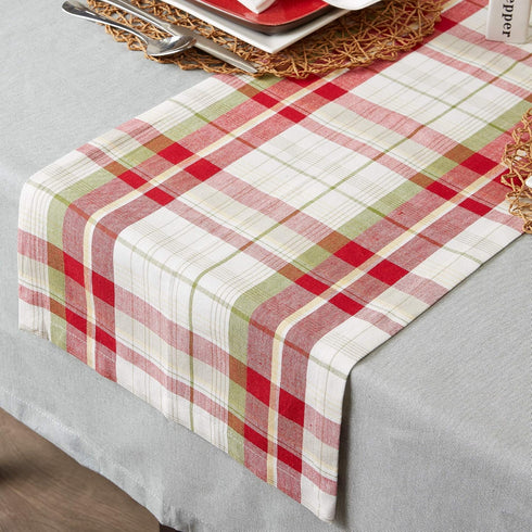 DII Orchard Plaid Collection Table Runner, 14x108, Taupe/Red Linen Tabletop Essentials