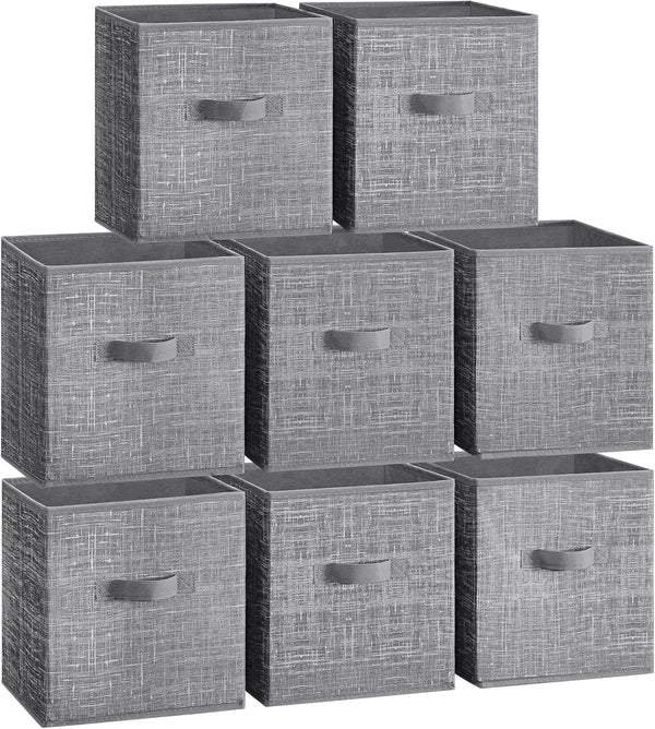 SONGMICS 13-Inch Storage Cubes, Set of 8 Non-Woven Fabric Bins, Closet Organizers for Shelves, Cattail Gray UROB833G01