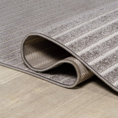3x5, (SCN102D-3) JONATHAN Y Aarhus High-Low Striped Indoor/Outdoor Area Rug Gray/Ivory, Minimalist Geometric, Classic