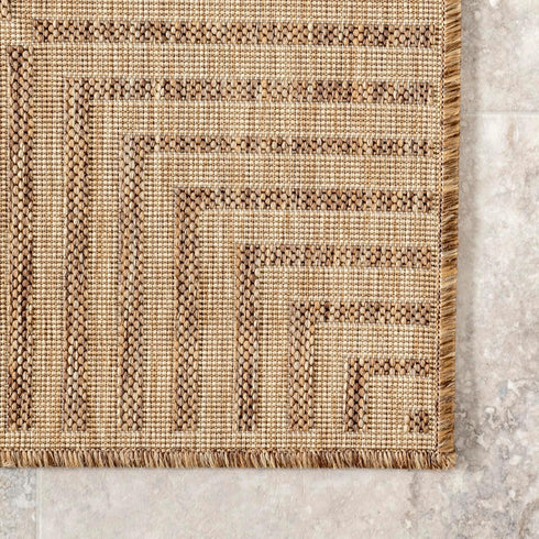 nuLOOM 2' x 3' Outdoor Area Rug, Casual Striped Border Design, Stain Resistant for Patio, Light Brown