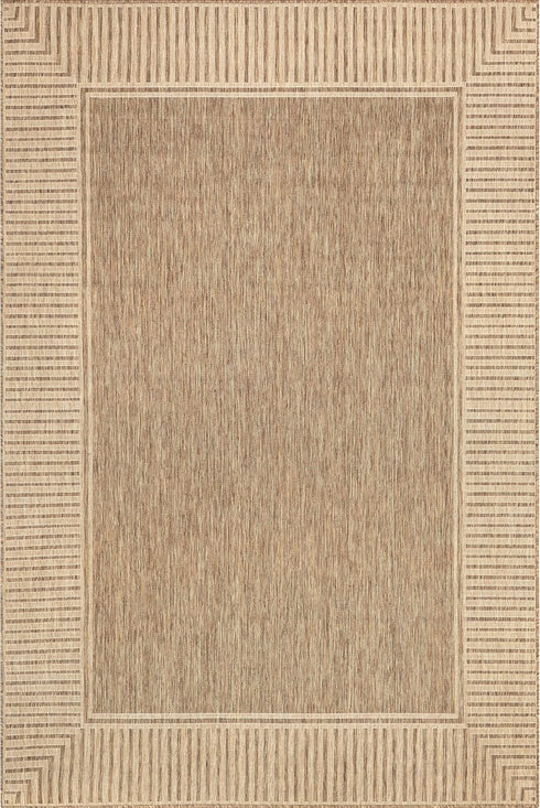 nuLOOM 2' x 3' Outdoor Area Rug, Casual Striped Border Design, Stain Resistant for Patio, Light Brown