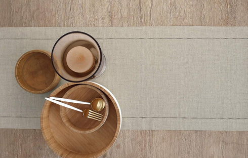 Solino Home 90 Inch Long Linen Table Runner, Classic Hemstitch, 100% Pure Linen for Natural Dining Table