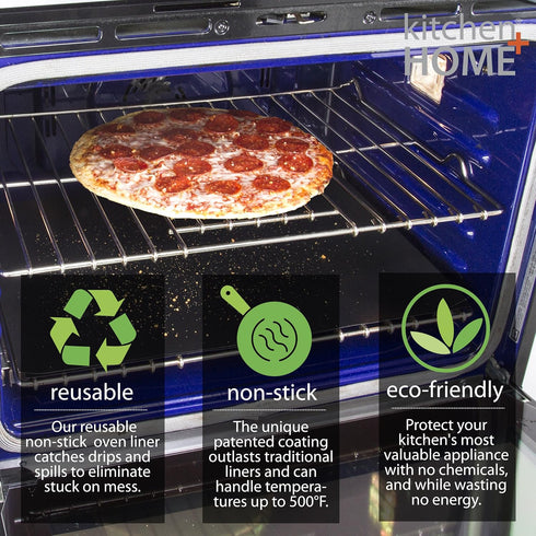 Kitchen + Home Oven Liner Set of 2, Heavy Duty Non-stick Reusable Oven Liner for Gas, Electric & Microwave