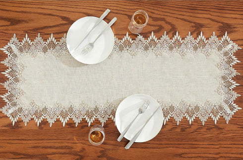 36 inches Summer Natural Linen Table Runner Neutral Earth Tones Beige Lace Coffee Table Runners Dresser Scarf