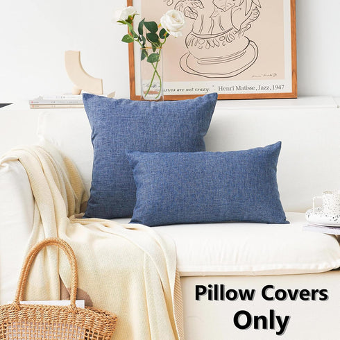 Home Brilliant Set of 2 Linen Euro Shams, Large Throw Pillow Covers for Couch, 26 x 26 Inch (66x66 cm), Navy Blue