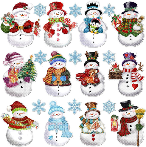 Christmas Reflective Car Magnets, 18Pcs Magnetic Snowman Snowflake Decoration for Holiday Decor