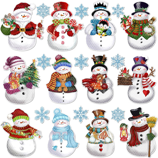 Christmas Reflective Car Magnets, 18Pcs Magnetic Snowman Snowflake Decoration for Holiday Decor