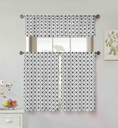 Oralie Floral Trellis Printed Kitchen Tier & Valance Set - Small Window Curtain for Cafe, Bath