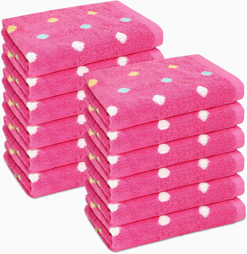 ORIGINAL KIDS Set 12 100% 12x12 Wash Cloth - Bath Time Sugar and Spice of Washcloths - Cotton Jacquard Super Soft