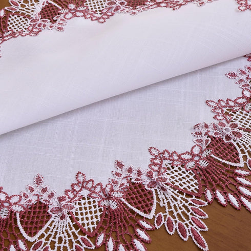 24 inches 24 White Dark Red Linen Lace Doily Round Coffee Table Topper Dresser Scarf Place Mats (Dark Red, Round)