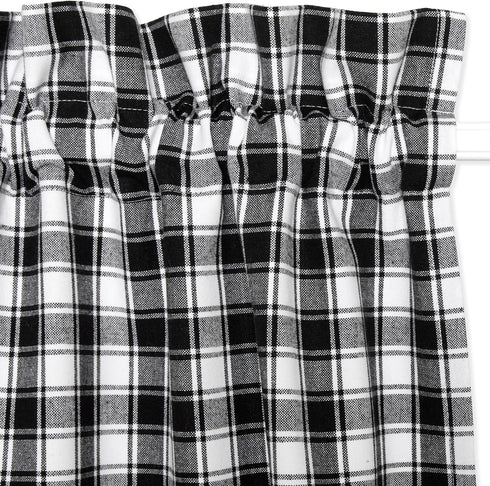 Cackleberry Home Set of 2 Black and White French Check Cafe Curtains, Woven Cotton 28"W x 24"L