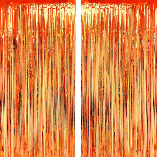 Orange Party Tinsel Foil Fringe Curtains for Fall, Thanksgiving, Halloween, Birthday, Wedding Photo Booth Decorations
