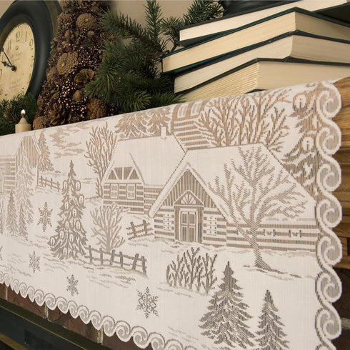 Heritage Lace 60" X 20" White Sleigh Ride 4-Way Mantle Scarf