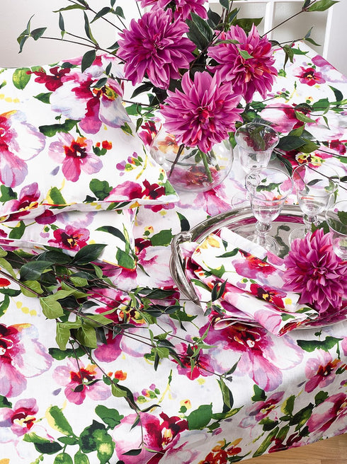 SARO LIFESTYLE Watercolor Floral Design Linen Napkins - Set of 4