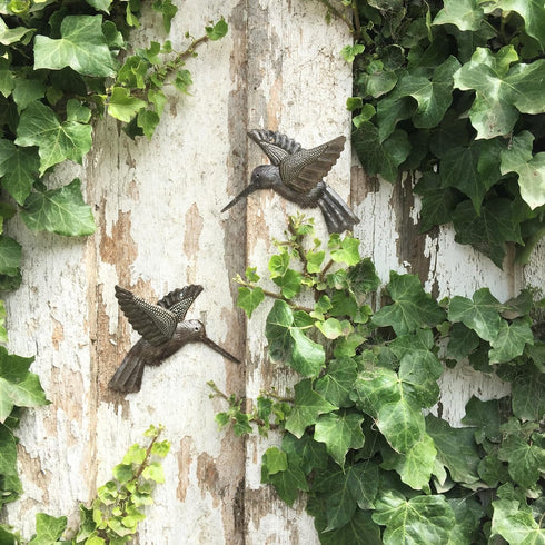 Set of 2 Hummingbirds, Nature Inspired Small Wall Hanging Birds, Fall Garden Home Decorations, Handmade in Haiti