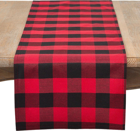 SARO LIFESTYLE Nautica Collection Buffalo Plaid Runner, 16" x 120", Cotton and Poly Blend, Red