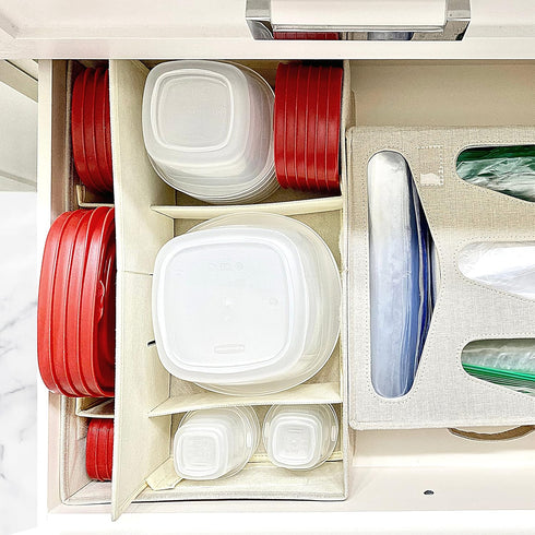 Food Storage Container Organizer Box, Kitchen Drawer Organizer for Rubbermaid, Adjustable Foldable Cloth Box