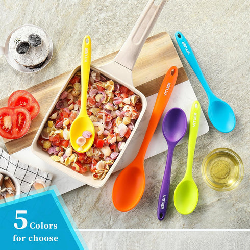 5PCS Silicone Serving Spoons Set, Vituer Heat Resistant Kitchen Spoons for Cooking, Mixing, Stirring, Dishwasher Safe