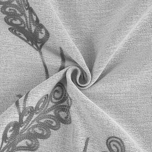 Melodieux Wheat Embroidery Linen Textured Curtains for Living Room, Rustic Flax Drape Grommet, Grey Wheat, 52 by 84 Inch