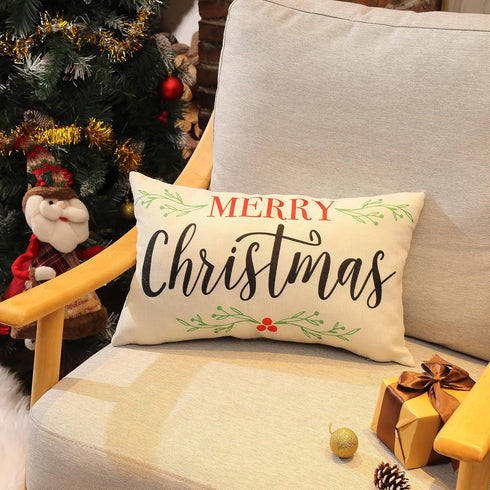 DFXSZ Merry Christmas Pillow Covers, Holly Berries Lumbar Pillowcase 12x20 Inch for Home Decoration
