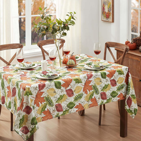 Newbridge Autumn Falling Leaves Tablecloth, 60 Inch x 120 Inch Oblong/Rectangle, Soil Repellant, No Iron Easy Care