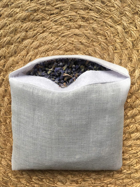 Hand Embroidered Lavender Pillow Sachet Bag “Lavender Crown” – Natural Linen Cushion 6"x6", Set of 3