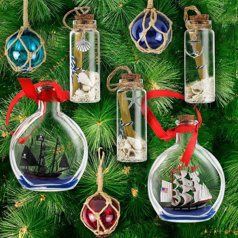 Set 2 Pack SAILINGSTORY Ship in a Bottle Nautical Christmas Ornaments Boat in a Bottle USS Constitution and Pirate Ship
