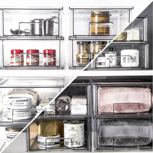 BINO Stackable Storage Drawers, Large Clear, Storage Bins with Drawers for Bathroom Organizers and Under Sink Storage