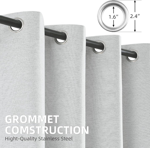 Windows,Grommet 2 52" 54" Jubilantex Light Grey Linen Full Blackout Curtains for Bedroom Burlap Style Light Blocking