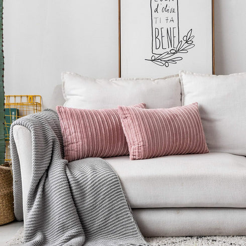 UGASA Velvet Pillow Covers Soft Striped Decorative Throw Cushion Case with Hidden Zipper for Valentine's Day Couch