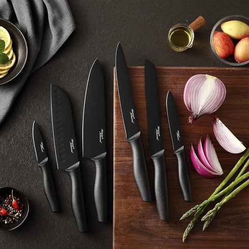 Marco Almond Kitchen Knife Set, KYA38 12-Piece Stainless Steel Cooking Knives Set with Covers