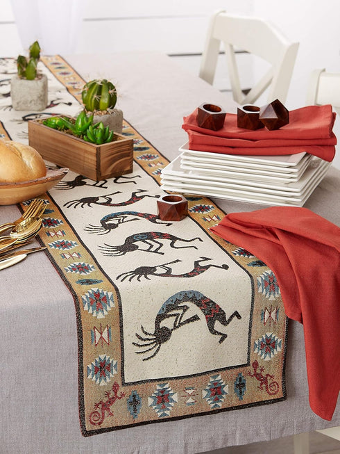 DII Southwest Hacienda Stripe Table Runner, 13x72, Part of the Tabletop Collection, Kokopelli Tapestry