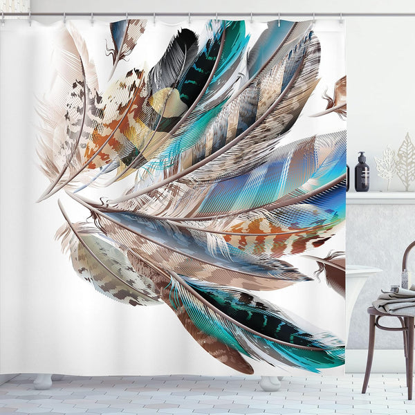 Ambesonne Feathers Shower Curtain, Vaned Type and Natal Contour Flight Bird Feathers Print for Bathroom Decor