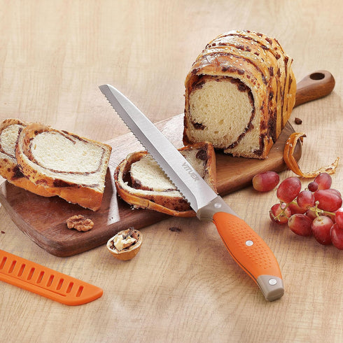 8 Inch Bread Knife with Cover, Serrated Bread Cutter Ideal for Slicing Homemade Bread, Bagels, Cake