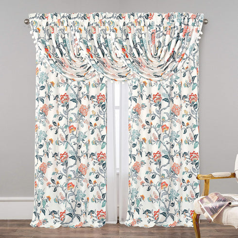 DriftAway Ada Botanical Print Lined Thermal Insulated Window Valance, 52 Inch by 18 Inch, Ivory Orange Teal