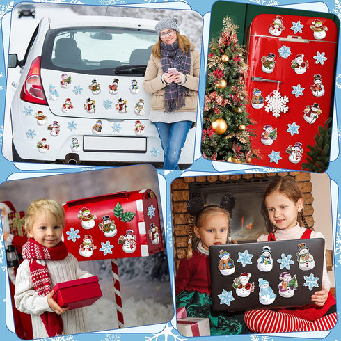 Christmas Reflective Car Magnets, 18Pcs Magnetic Snowman Snowflake Decoration for Holiday Decor