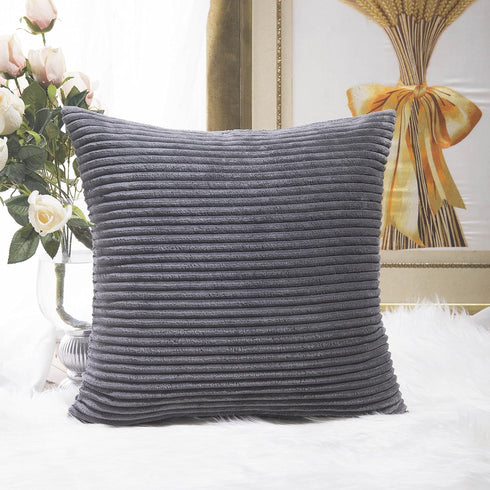 Home Brilliant Grey Pillow Covers, Set of 2 Soft Decorative Striped Corduroy Velvet Square Throw Pillow Cover 18 x 18