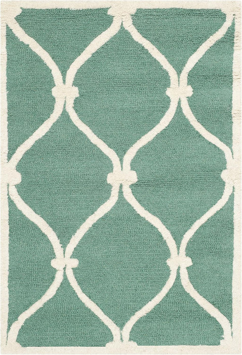 SAFAVIEH Cambridge Collection Accent Rug, 2' x 3', Teal & Ivory, Handmade Moroccan Wool