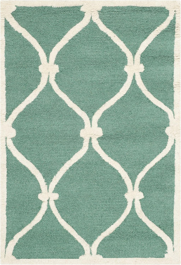 SAFAVIEH Cambridge Collection Accent Rug, 2' x 3', Teal & Ivory, Handmade Moroccan Wool
