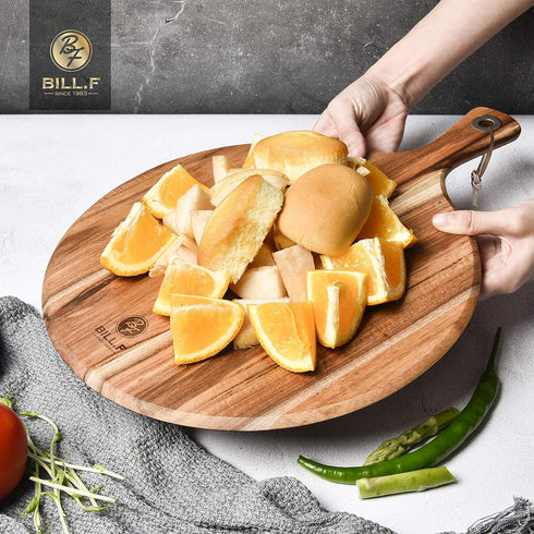 BILL.F Acacia Wood Pizza Peel, 10" Cutting Board, Cheese Paddle Board, 14x10x0.5 Inch