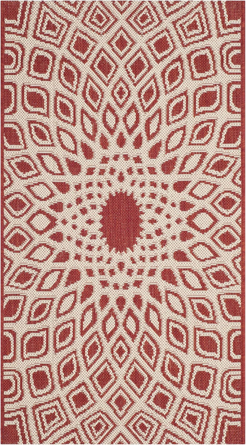 SAFAVIEH Courtyard Collection 2' x 3'7" Red/Beige CY6616 Indoor/ Outdoor Waterproof Easy-Cleaning Patio Backyard Mudroom Accent-Rug by Safavieh