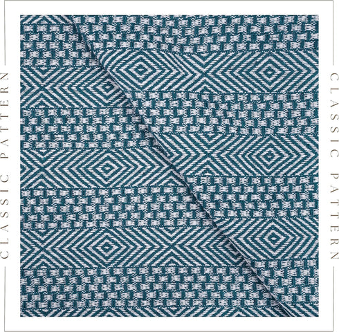 RAJRANG Rustic Throw Blanket - Decorative Tassel Cotton Throws, Geometric Woven Soft Patio Comfy Blankets Teal Blue