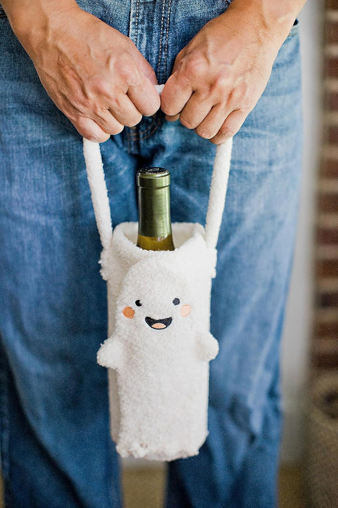 Pearhead Sherpa Wine Bottle Gift Bag, Ghost Design, Funny Fall Housewarming Ideas, Halloween Party