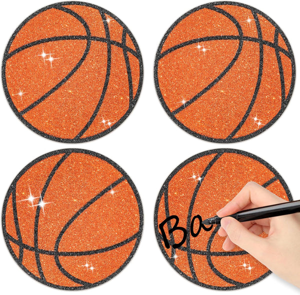 Glitter Basketball Cutouts - 100 Pcs DIY Paper Shapes for Sports Theme Party Decorations, Baby Shower, and Classroom